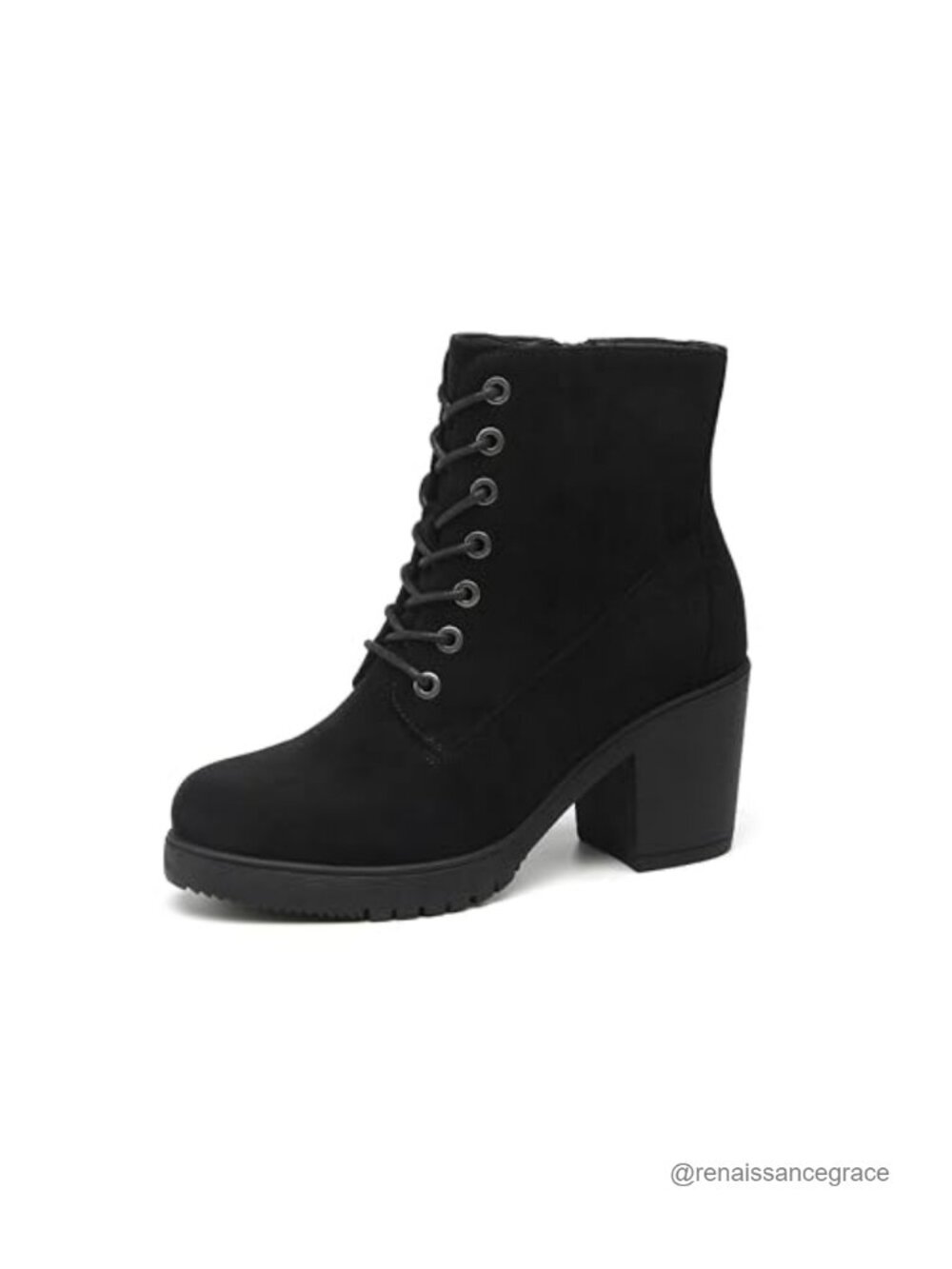 Chunky Heel Ankle Boots with Lace-Up & Side Zipper for Women